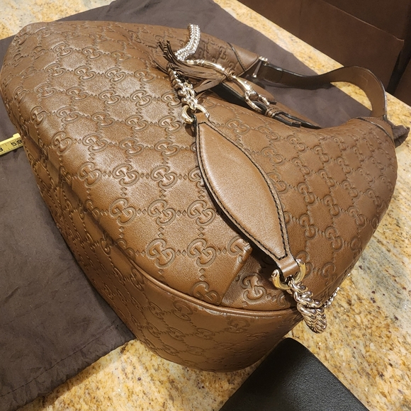 Authentic GUCCI Guccissima Medium Emily Brown Lather Hobo Bag with Chain Strap - Picture 9 of 16